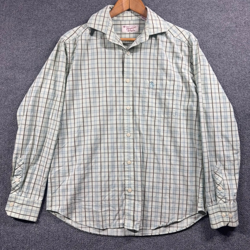 Original Penguin Shirt Mens Large Plaid Button Down Long‎ Sleeve